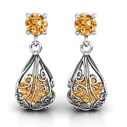 Elegant Drop Caged Earrings in 925 Sterling Silver with Citrine