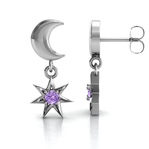 "Lights in the Night" Dangling Earrings – Sterling Silver with Amethyst