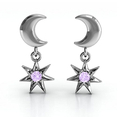 "Lights in the Night" Dangling Earrings – Sterling Silver with Amethyst