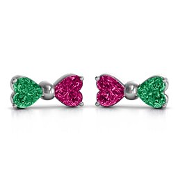 Adorable Bow Earrings in 925 Sterling Silver with Emerald and Ruby