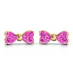 Adorable Bow Earrings in 10K Solid Yellow Gold with Pink Tourmaline