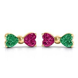 Adorable Bow Earrings in 10K Solid Yellow Gold with Emerald and Ruby