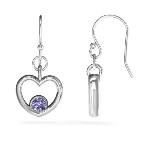 Dangling Heart Gemstone Earrings – Sterling Silver with Tanzanite