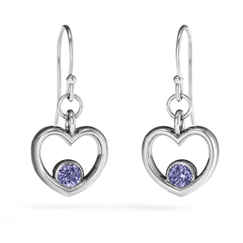 Dangling Heart Gemstone Earrings – Sterling Silver with Tanzanite