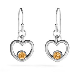Dangling Heart Gemstone Earrings in 925 Sterling Silver with Citrine