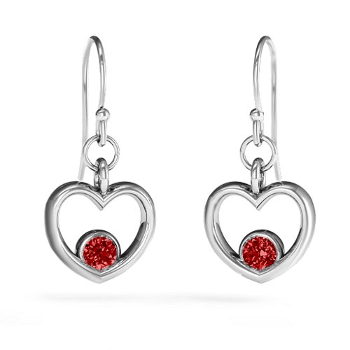 Dangling Heart Gemstone Earrings – Sterling Silver with Garnet
