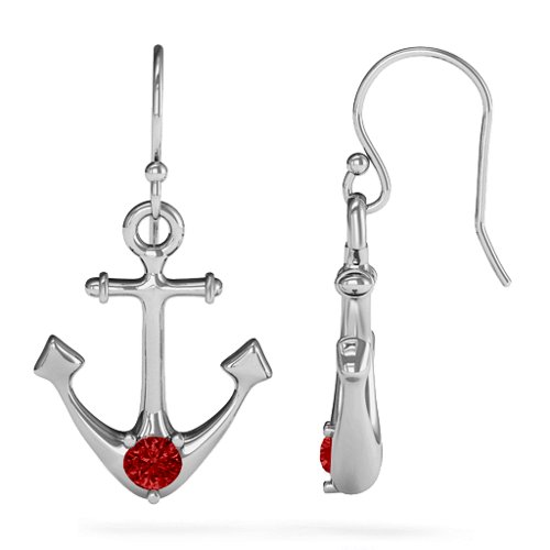 Gemstone Anchor Earrings – Sterling Silver with Garnet