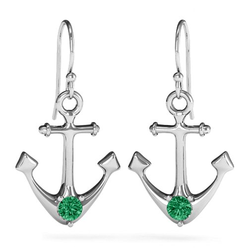 Gemstone Anchor Earrings – Sterling Silver with Emerald