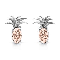 Oval Stone Pineapple Earrings in 925 Sterling Silver with Morganite