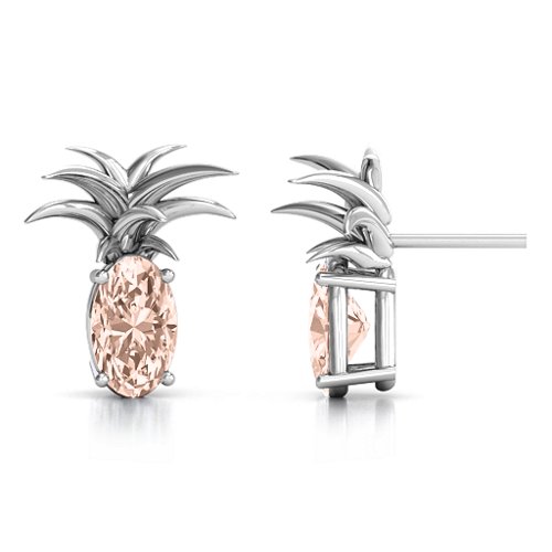 Oval Stone Pineapple Earrings – Sterling Silver with Morganite
