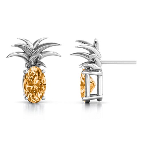 Oval Stone Pineapple Earrings – Sterling Silver with Citrine