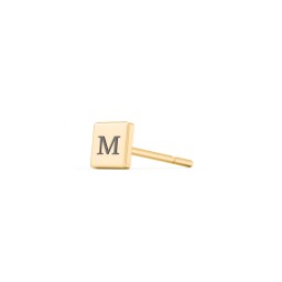 Engravable Square Disc Single Stud in 10K Solid Yellow Gold