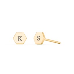 Engravable Hexagon Shape Stud Earrings in 10K Solid Yellow Gold