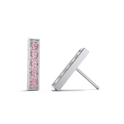 Petite Bar Stud Earrings with Accents in 925 Sterling Silver with Pink Tourmaline