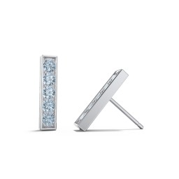 Petite Bar Stud Earrings with Accents in 925 Sterling Silver with Blue Topaz