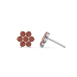 Flower Stud Earrings with Gemstones in 925 Sterling Silver with Garnet