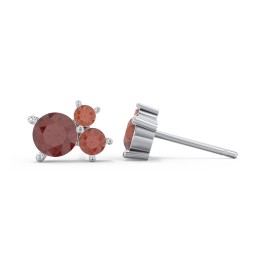3-Stone Cluster Stud Earrings in 925 Sterling Silver with Garnet