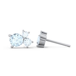 3-Stone Cluster Stud Earrings in 925 Sterling Silver with Aquamarine