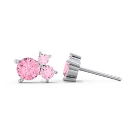 3-Stone Cluster Stud Earrings in 925 Sterling Silver with Pink Tourmaline