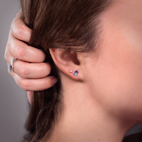 3-Stone Cluster Stud Earrings – Sterling Silver with Smokey Quartz