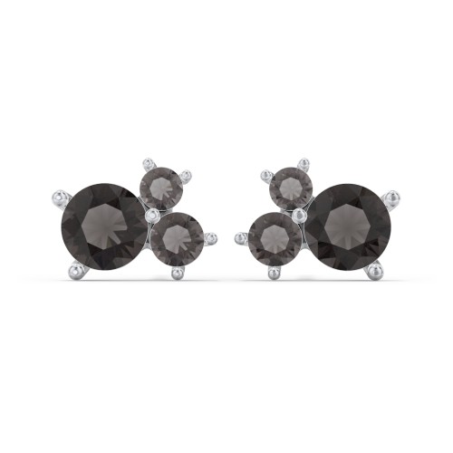 3-Stone Cluster Stud Earrings – Sterling Silver with Smokey Quartz