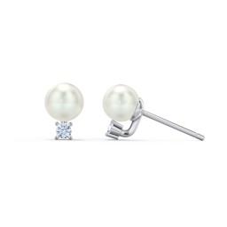 Freshwater Pearl and Accent Stud Earrings in 925 Sterling Silver with Aquamarine and Freshwater Pearl