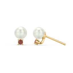 Freshwater Pearl and Accent Stud Earrings in 10K Solid Yellow Gold with Garnet and Freshwater Pearl