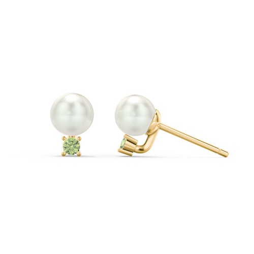 Freshwater Pearl and Accent Stud Earrings – 10K Yellow Gold with Peridot and Freshwater Pearl