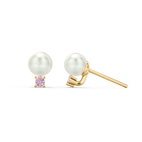 Freshwater Pearl and Accent Stud Earrings – 10K Yellow Gold with Pink Tourmaline and Freshwater Pearl