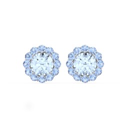 Halo Round Stud Earrings in 925 Sterling Silver with Aquamarine and Fancy Blue Premium Zirconia