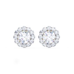 Halo Round Stud Earrings in 925 Sterling Silver with Lab Diamond and Diamond