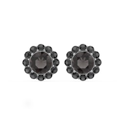 Halo Round Stud Earrings in 925 Sterling Silver with Smokey Quartz and Black Premium Zirconia