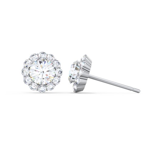 Halo Round Stud Earrings – Sterling Silver with Lab Diamond and Diamond