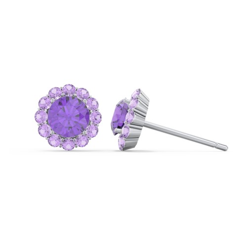 Halo Round Stud Earrings – Sterling Silver with Amethyst and Amethyst Premium Zirconia