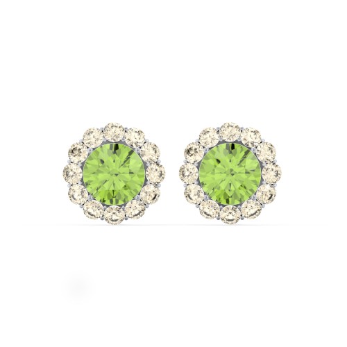 Halo Round Stud Earrings – Sterling Silver with Peridot and Fancy Yellow Premium Zirconia