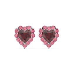 Halo Heart Stud Earrings in 925 Sterling Silver with Garnet and Red Premium Zirconia