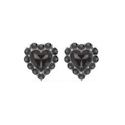 Halo Heart Stud Earrings in 925 Sterling Silver with Smokey Quartz and Black Premium Zirconia