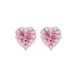 Halo Heart Stud Earrings in 925 Sterling Silver with Pink Tourmaline and Fancy Pink Premium Zirconia