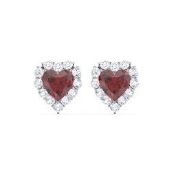 Halo Heart Stud Earrings in 925 Sterling Silver with Garnet and White Premium Zirconia