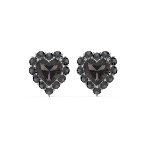Halo Heart Stud Earrings – Sterling Silver with Smokey Quartz and Black Premium Zirconia