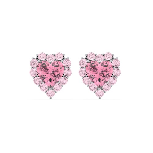 Halo Heart Stud Earrings – Sterling Silver with Pink Tourmaline and Fancy Pink Premium Zirconia