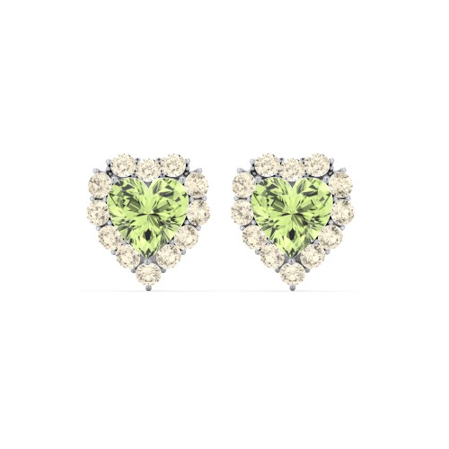 Halo Heart Stud Earrings – Sterling Silver with Peridot and Fancy Yellow Premium Zirconia