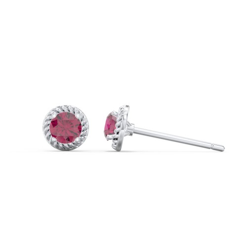 Twisted Rope Birthstone Stud Earrings – Sterling Silver with Ruby