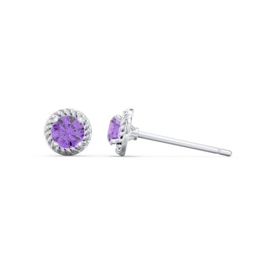 Twisted Rope Birthstone Stud Earrings – Sterling Silver with Amethyst