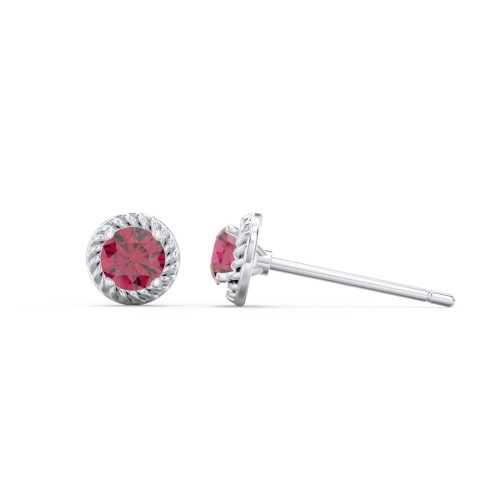 Twisted Rope Birthstone Stud Earrings – Sterling Silver with Ruby