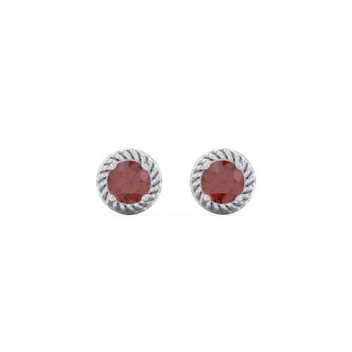 Twisted Rope Birthstone Stud Earrings – Sterling Silver with Garnet