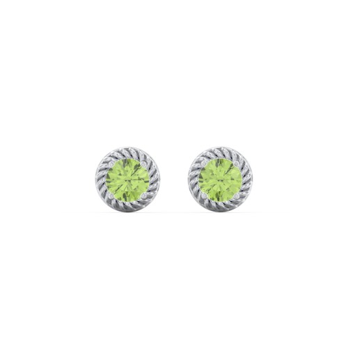 Twisted Rope Birthstone Stud Earrings – Sterling Silver with Peridot