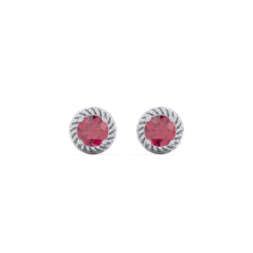 Twisted Rope Birthstone Stud Earrings – Sterling Silver with Ruby