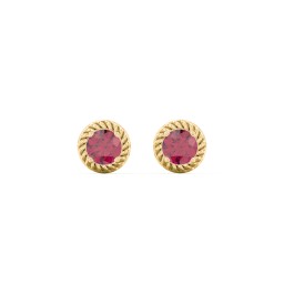 Twisted Rope Birthstone Stud Earrings in 10K Solid Yellow Gold with Ruby