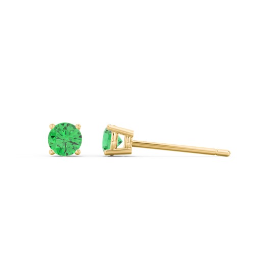 Classic Birthstone Stud Earrings – 14K Yellow Gold with Emerald
